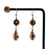 Dames RVS Haakoorbellen met Bruine Schelp Versierd met Zwart Turkse Oog