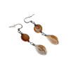 Dames RVS Haakoorbellen met Bruine Schelp Versierd met Zwart Turkse Oog