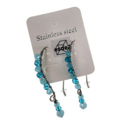 55mm Grote Haakoorbellen met Turquoise Kristallen - RVS - Handgemaakt