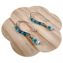 55mm Grote Haakoorbellen met Turquoise Kristallen - RVS - Handgemaakt