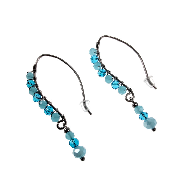 55mm Grote Haakoorbellen met Turquoise Kristallen - RVS - Handgemaakt 55mm Grote Haakoorbellen met Turquoise Kristallen - RVS - Handgemaakt