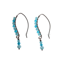55mm Grote Haakoorbellen met Turquoise Kristallen - RVS - Handgemaakt