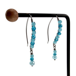55mm Grote Haakoorbellen met Turquoise Kristallen - RVS - Handgemaakt