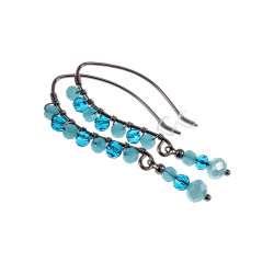 55mm Grote Haakoorbellen met Turquoise Kristallen - RVS - Handgemaakt
