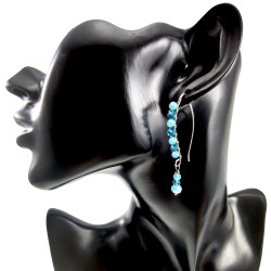 55mm Grote Haakoorbellen met Turquoise Kristallen - RVS - Handgemaakt