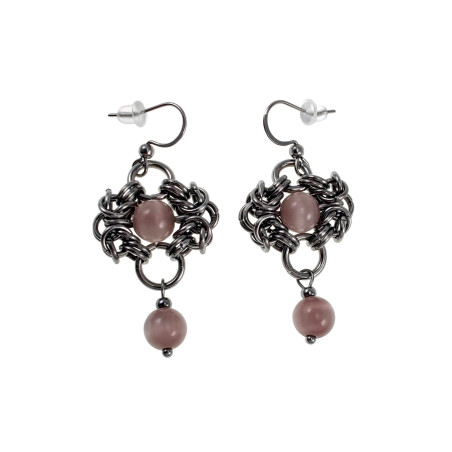 RVS Byzantijnse Haakoorbellen met Paarse Kattenoogsteen Handgemaakt