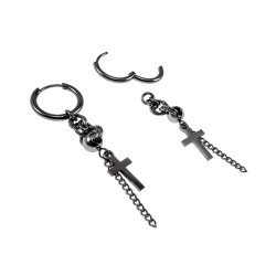 ∅16mm Oorringen Unisex - RVS - Oorbellen met Kruis- en Kettingdetail - 60mm Lange Oorbellen - Industriële Touch - Handgemaakt