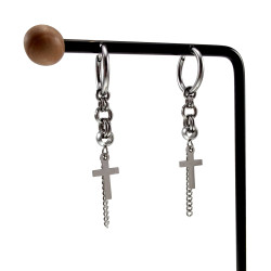 ∅16mm Oorringen Unisex - RVS - Oorbellen met Kruis- en Kettingdetail - 60mm Lange Oorbellen - Industriële Touch - Handgemaakt