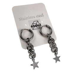 ∅15mm x 2,5mm Oorringen Unisex - RVS - 45mm Lange Oorbellen Hangende Ster - Handgemaakt
