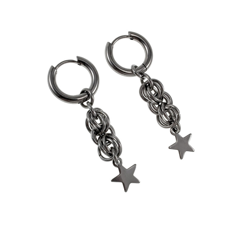 ∅15mm x 2,5mm Oorringen Unisex - RVS - 45mm Lange Oorbellen Hangende Ster - Handgemaakt
