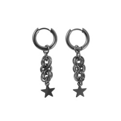 ∅15mm x 2,5mm Oorringen Unisex - RVS - 45mm Lange Oorbellen Hangende Ster - Handgemaakt