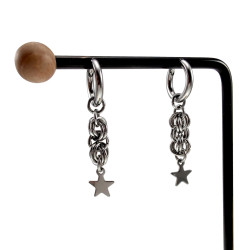 ∅15mm x 2,5mm Oorringen Unisex - RVS - 45mm Lange Oorbellen Hangende Ster - Handgemaakt
