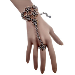 Armband met 20mm Ring Dames - Bicolor RVS - Bloemen Armband met Ring - Handgemaakt door esde2 - Verstelbaar 16cm tot 19cm