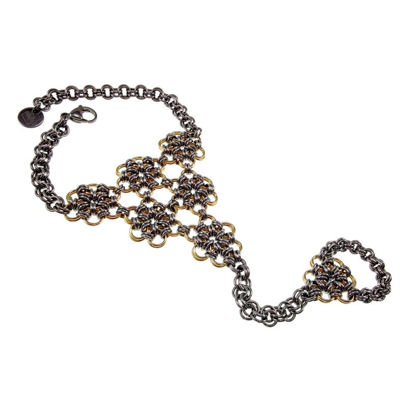 Armband met 20mm Ring Dames - Bicolor RVS - Bloemen Armband met Ring - Handgemaakt door esde2 - Verstelbaar 16cm tot 19cm