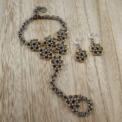 Armband met 20mm Ring Dames - Bicolor RVS - Bloemen Armband met Ring - Handgemaakt door esde2 - Verstelbaar 16cm tot 19cm