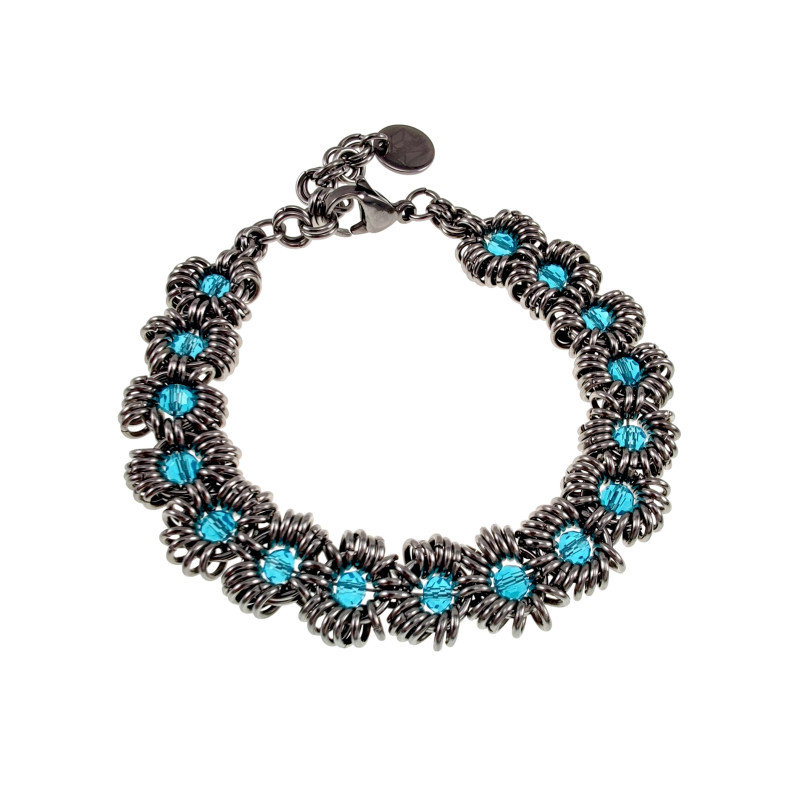 RVS Armband met Turquoiseblauw Kristallen - Handgemaakt Verstelbaar RVS Armband met Turquoiseblauw Kristallen - Handgemaakt Verstelbaar