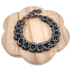 RVS Armband met Turquoiseblauw Kristallen - Handgemaakt  Verstelbaar