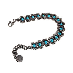RVS Armband met Turquoiseblauw Kristallen - Handgemaakt  Verstelbaar
