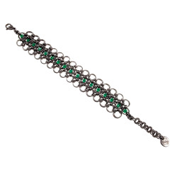 Dames Exclusieve Brede RVS Armband met Groene Kristallen Handgemaakt