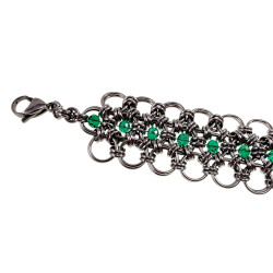 Dames Exclusieve Brede RVS Armband met Groene Kristallen Handgemaakt