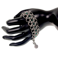 Dames Exclusieve Brede RVS Armband met Groene Kristallen Handgemaakt