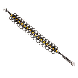 Exclusieve Brede RVS Armband met Amberkleur Kristallen Handgemaakt