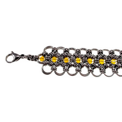 Exclusieve Brede RVS Armband met Amberkleur Kristallen Handgemaakt