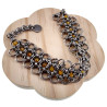 Exclusieve Brede RVS Armband met Amberkleur Kristallen Handgemaakt