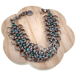 Brede Armband Dames - RVS - Armband met Turquoisegroen - Turquoiseblauw Kristallen - Handgemaakt - Verstelbaar 16cm tot 19cm