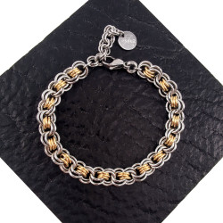 Armband Unisex - Tweekleurige RVS Ringarmband - Exclusieve Armband Handgemaakt door esde2 - Verstelbaar 16cm tot 19cm