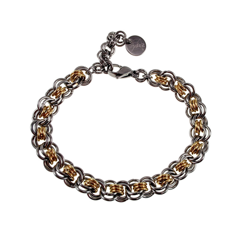 Armband Unisex - Tweekleurige RVS Ringarmband - Exclusieve Armband Handgemaakt door esde2 - Verstelbaar 16cm tot 19cm