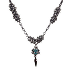 Dames RVS Ketting met Turquoise Kattenoog Steen en Speerpunt Hanger