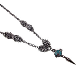 Dames RVS Ketting met Turquoise Kattenoog Steen en Speerpunt Hanger