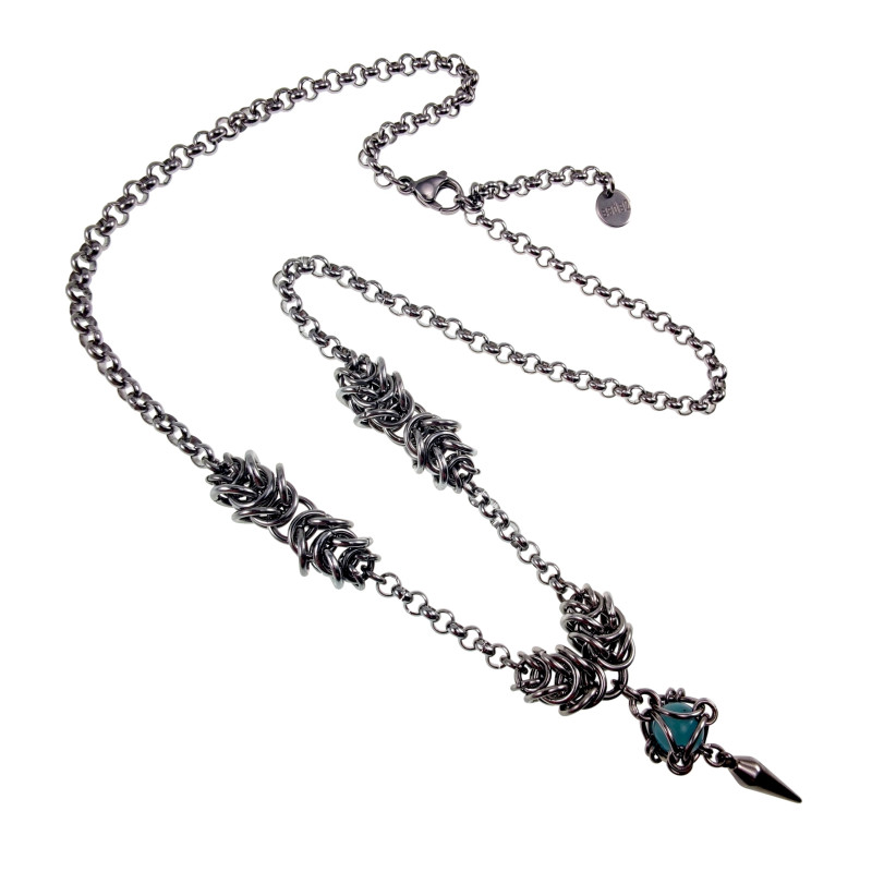 Dames RVS Ketting met Turquoise Kattenoog Steen en Speerpunt Hanger Dames RVS Ketting met Turquoise Kattenoog Steen en Speerpunt Hanger