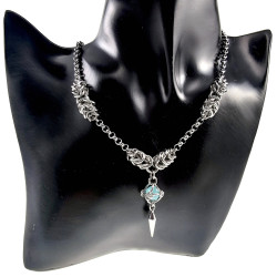 Dames RVS Ketting met Turquoise Kattenoog Steen en Speerpunt Hanger
