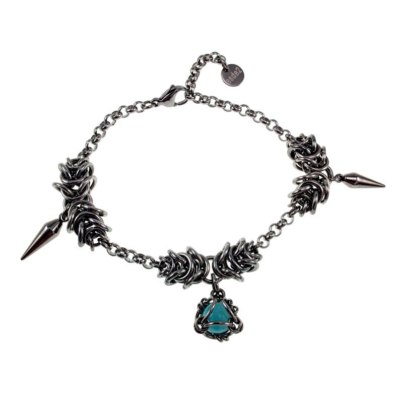 Dames RVS Armband met Turquoise Kattenoog Steen en Speerpunt Hanger Dames RVS Armband met Turquoise Kattenoog Steen en Speerpunt Hanger