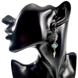 RVS Haakoorbellen met Turquoise Kattenoog Steen en Speerpunt Hanger