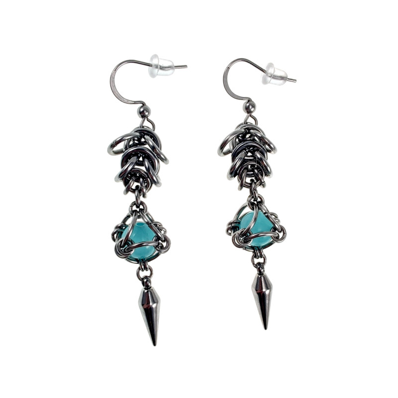 RVS Haakoorbellen met Turquoise Kattenoog Steen en Speerpunt Hanger RVS Haakoorbellen met Turquoise Kattenoog Steen en Speerpunt Hanger
