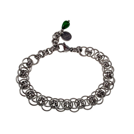 Dames RVS Celta Geweven Armband met Groene Chalcedoon Verstelbaar