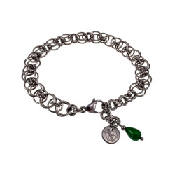 Dames RVS Celta Geweven Armband met Groene Chalcedoon Verstelbaar