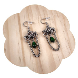 Dames RVS Levensboom Haakoorbellen met Ketting en Groene Chalcedoon