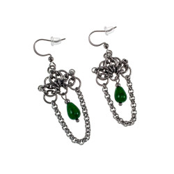 Dames RVS Levensboom Haakoorbellen met Ketting en Groene Chalcedoon
