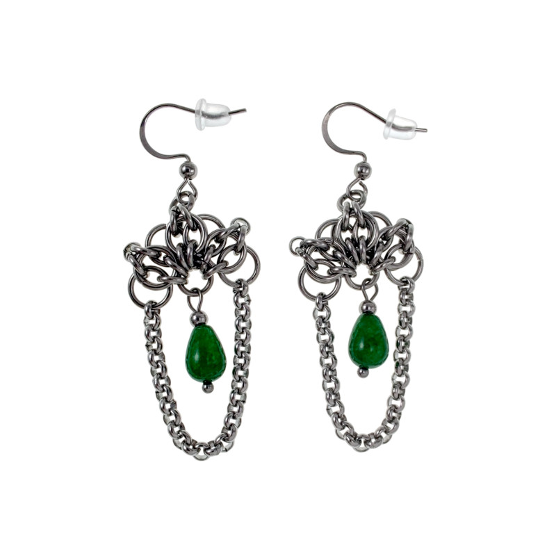 Dames RVS Levensboom Haakoorbellen met Ketting en Groene Chalcedoon Dames RVS Levensboom Haakoorbellen met Ketting en Groene Chalcedoon