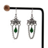 Dames RVS Levensboom Haakoorbellen met Ketting en Groene Chalcedoon
