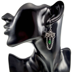 Dames RVS Levensboom Haakoorbellen met Ketting en Groene Chalcedoon
