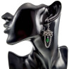 Dames RVS Levensboom Haakoorbellen met Ketting en Groene Chalcedoon