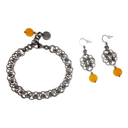 RVS Armband met Celtisch Gewevenschakels en Amber Kattenoog Handgemaakt