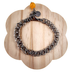 RVS Armband met Celtisch Gewevenschakels en Amber Kattenoog Handgemaakt