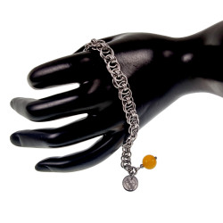 RVS Armband met Celtisch Gewevenschakels en Amber Kattenoog Handgemaakt