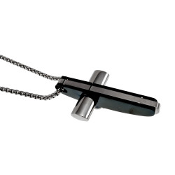 Uniseks Jasseron Ketting met Kruishanger en Zirkonia RVSl & Zwart PVD